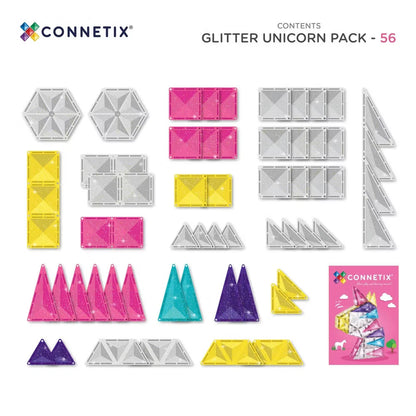 56pc CONNETIX Magnetic Tiles Glitter Unicorn Pack Building Toys