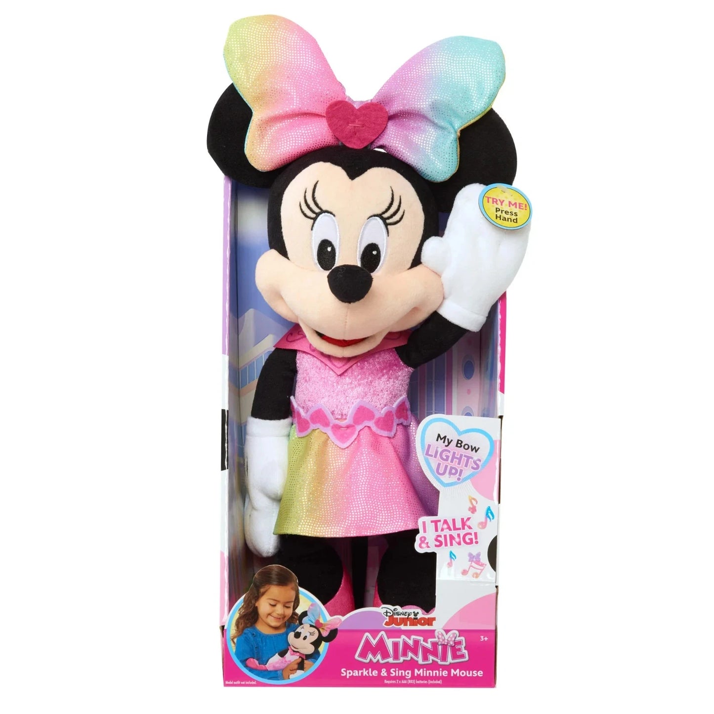 Junior Minnie Mouse Sparkle and Sing Minnie Mouse, Large 13 Inch Feature Plush