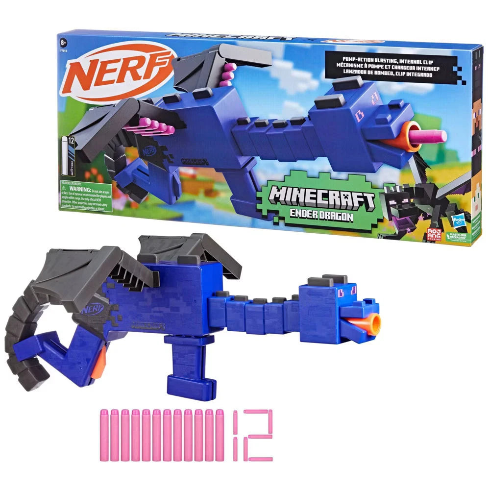 NERF Minecraft Ender Dragon Dart Blaster – 12 Darts with 4-Dart Internal Clip