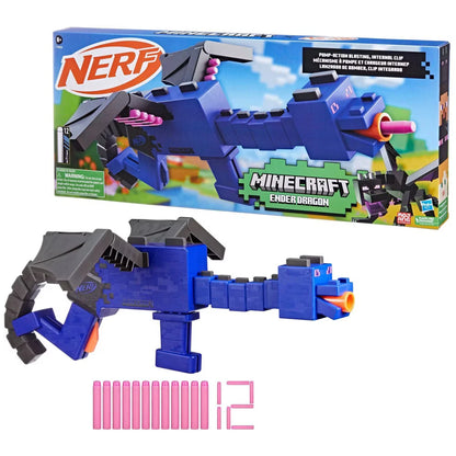 NERF Minecraft Ender Dragon Dart Blaster – 12 Darts with 4-Dart Internal Clip