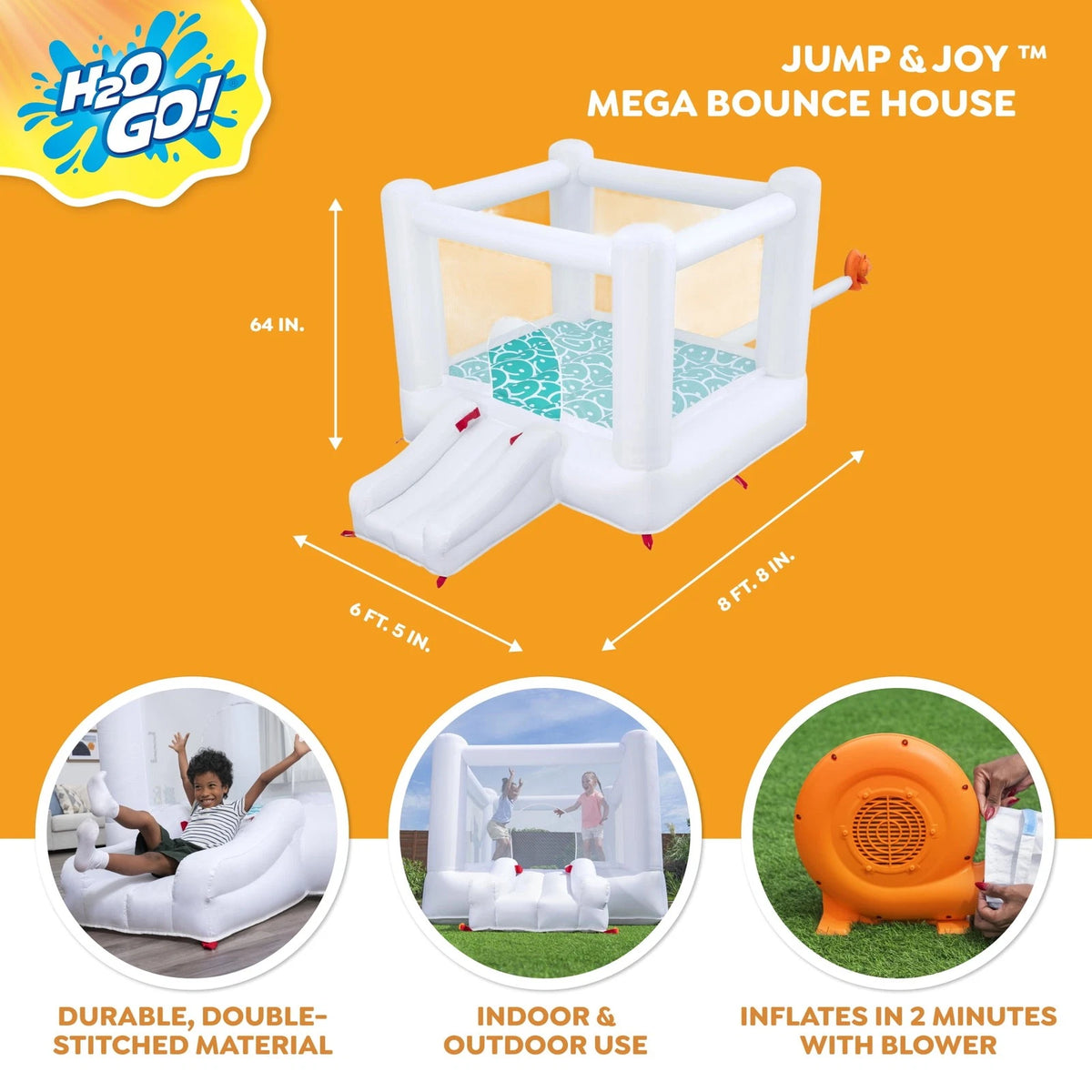Jump and Joy inflatable bounce house for up to 3 kids with blower storage bag and stakes