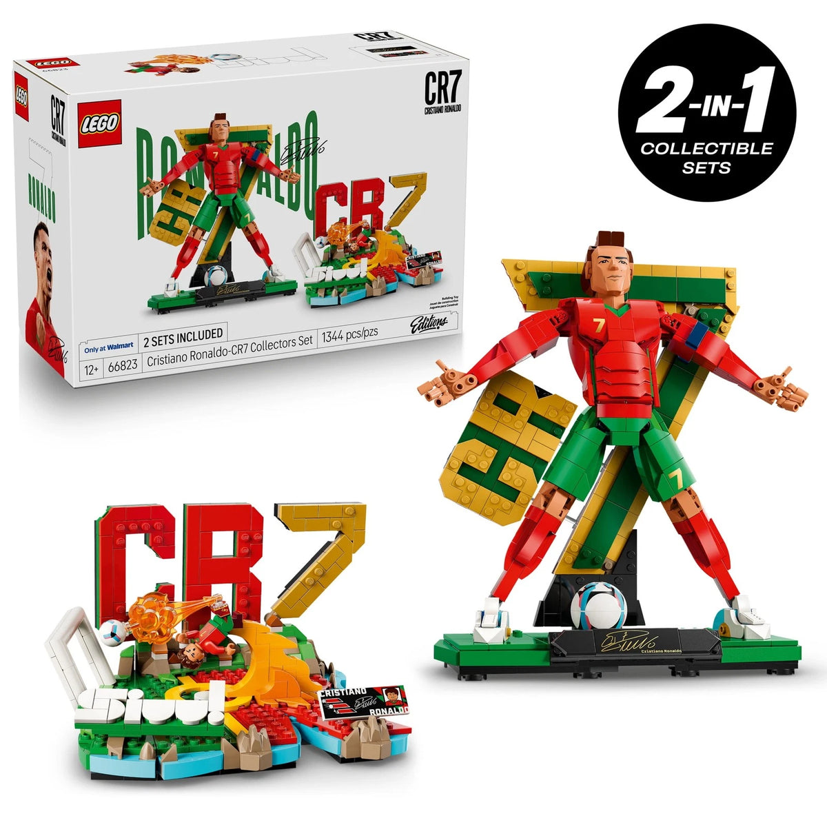 Cristiano Ronaldo LEGO collector figure with Siuuu celebration and bicycle kick poses