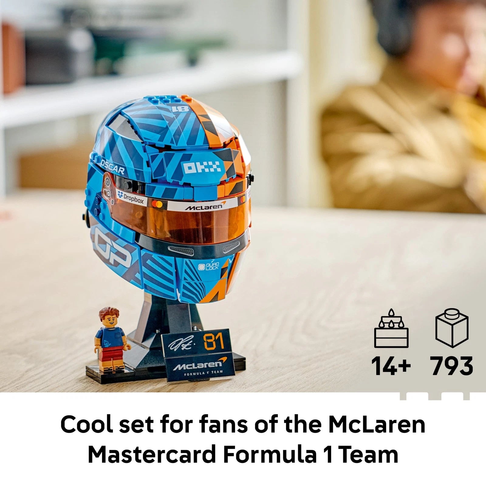 LEGO Oscar Piastri Formula 1 helmet collectible building set for ages 14 and up