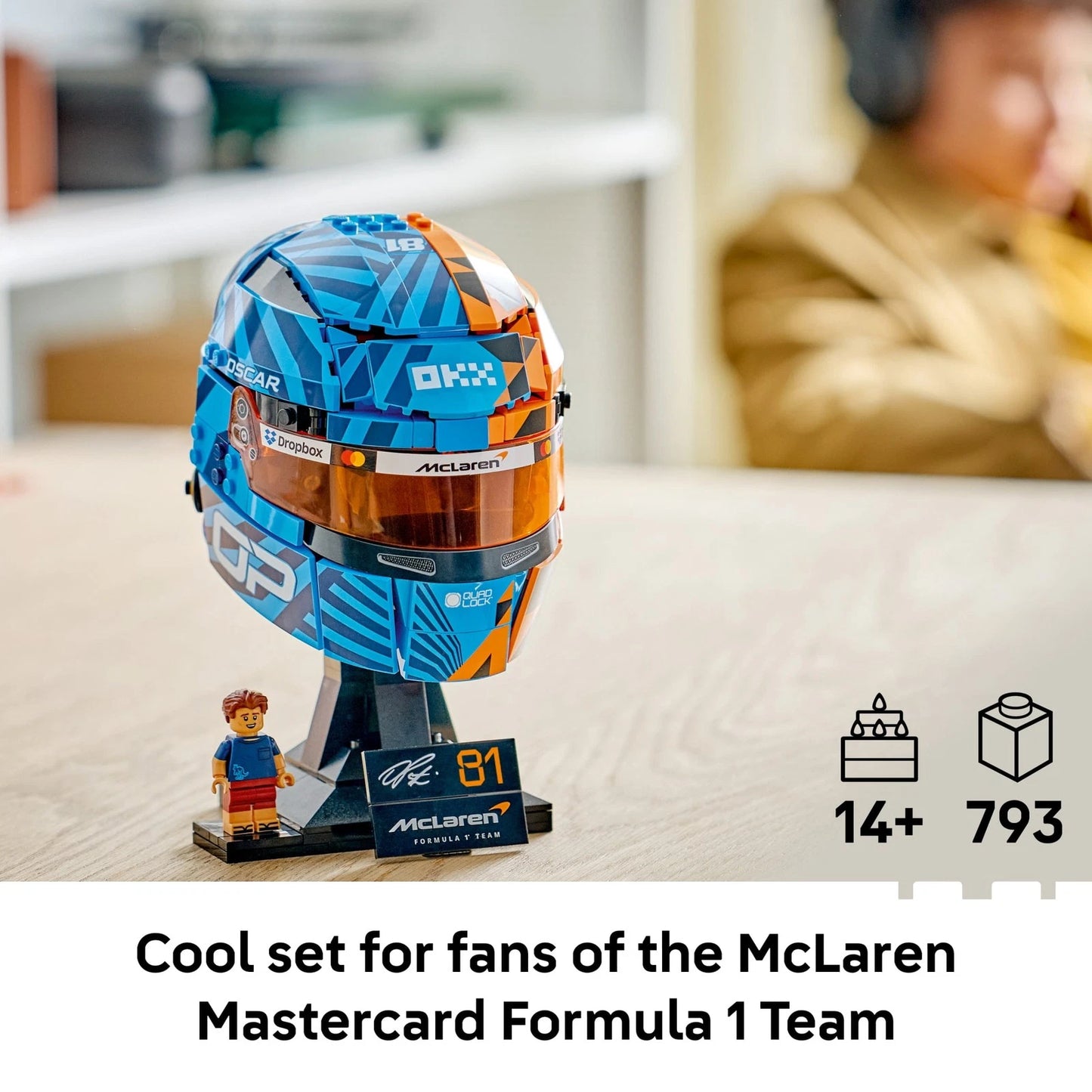 LEGO Oscar Piastri Formula 1 helmet collectible building set for ages 14 and up