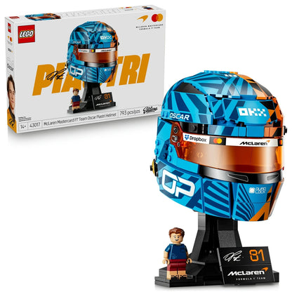 McLaren Mastercard F1 Team Oscar Piastri LEGO helmet with minifigure and display plaque