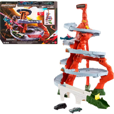 Matchbox mountain chase playset with two 1:64 scale cars and helicopter