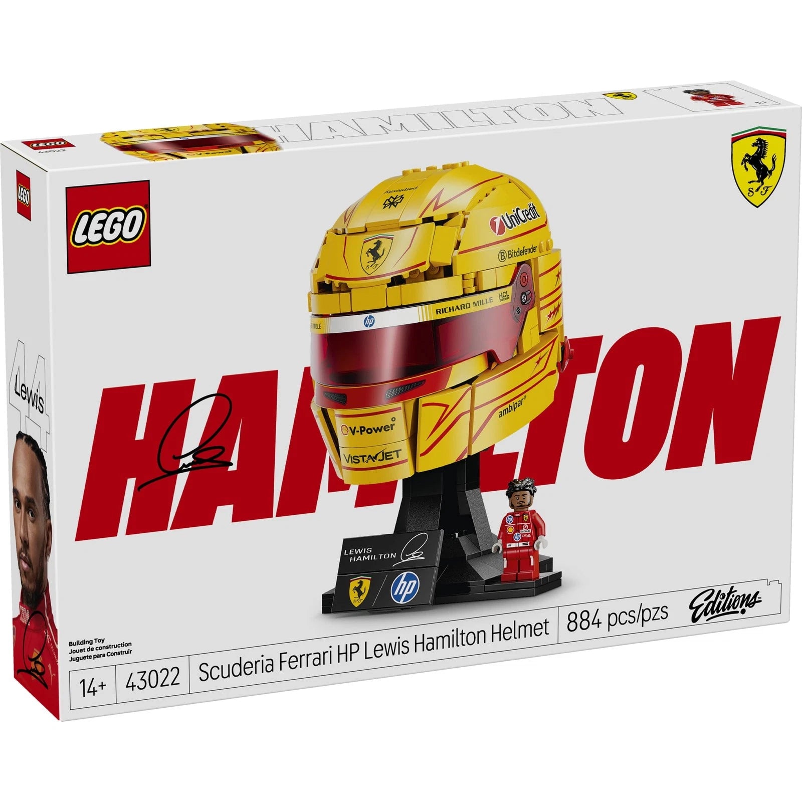 LEGO Scuderia Ferrari HP Lewis Hamilton Formula 1 helmet collectible set for ages 14 and up