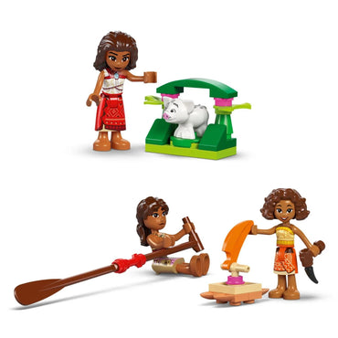 LEGO Moana 2 buildable double-hulled canoe with textile sail and Disney characters