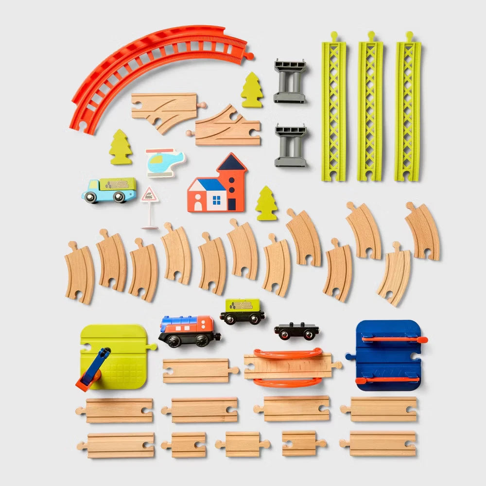 Train Set - Gigglescape: Wooden & Plastic Toy Railroad Crossing Gate Tracks