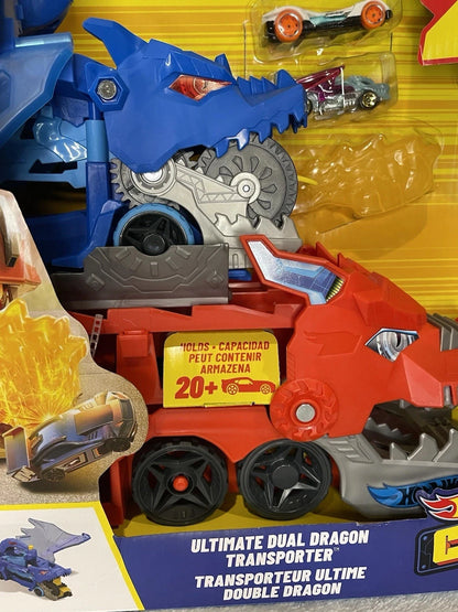 Hot Wheels City Ultimate Dual Dragon Transporter Playset with 2 Dragons & 1:64 Car