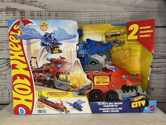 Hot Wheels City Ultimate Dual Dragon Transporter Playset with 2 Dragons & 1:64 Car